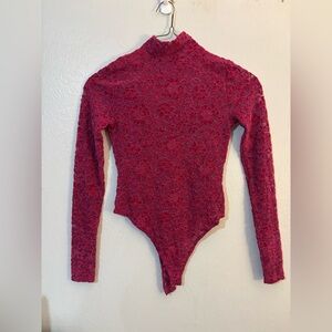 Steve Madden Magenta Lace Long Sleeve Bodysuit